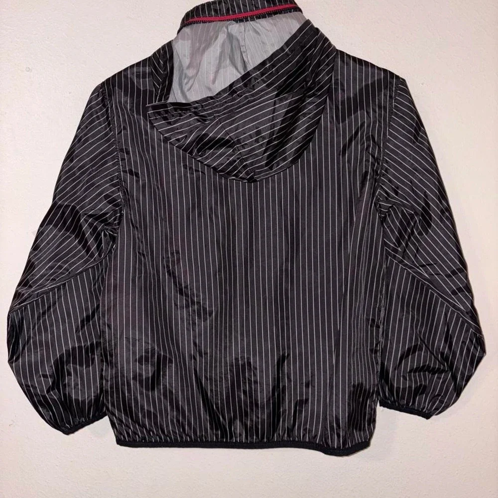 Old Navy black with white vertical pinstripe windbreaker jacket in a small